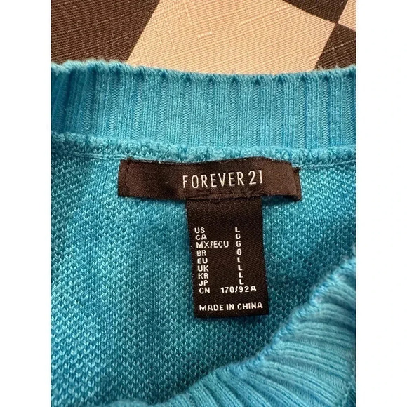 Forever 21 Blue Cropped Sweater Large - Picture 3 of 4